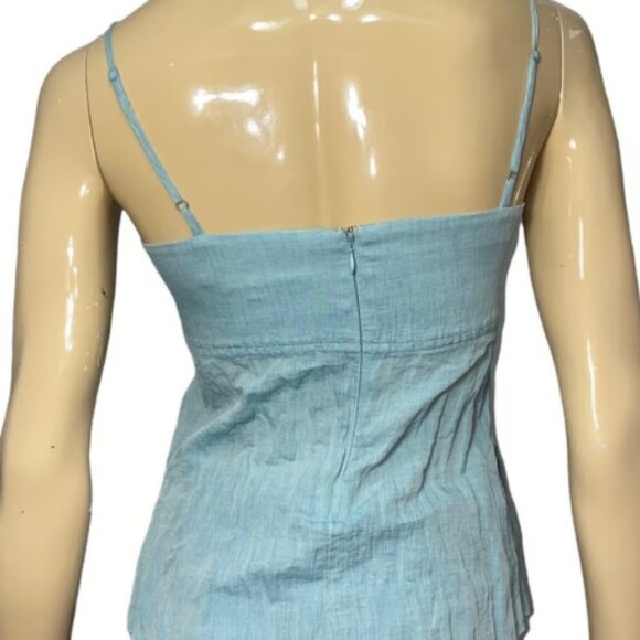 Robert Rodriguez Women’s Size 4 Blue Cotton Lace Bow Front Spaghetti Strap Top - Picture 3 of 4